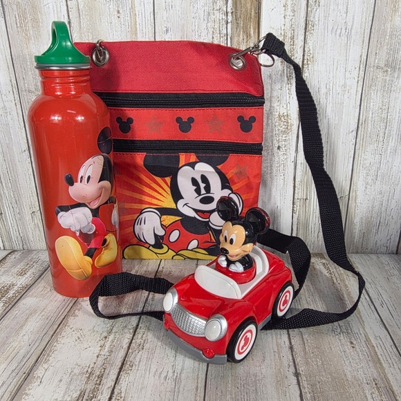 Disney Other - Disney Mickey Mouse Red Crossbody Bag Water Bottle and Toy Car Bundle 3pc Set